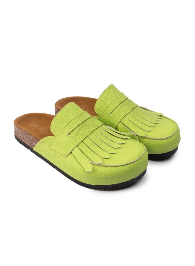BOU Loafer Clogs " Fringed " - Apple Green - Image 1